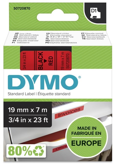 DYMO Original D1-Etikettenband | schwarz auf rot | 19 mm x 7 m | selbstklebendes Schriftband | für LabelManager-Beschriftungsgerät 