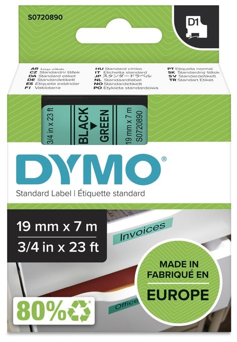 DYMO Original D1-Etikettenband | schwarz auf grün | 19 mm x 7 m | selbstklebendes Schriftband | für LabelManager-Beschriftungsgerät 