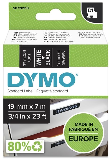 DYMO Original D1-Etikettenband | weiß auf schwarz | 19 mm x 7 m | selbstklebendes Schriftband | für LabelManager-Beschriftungsgerät 