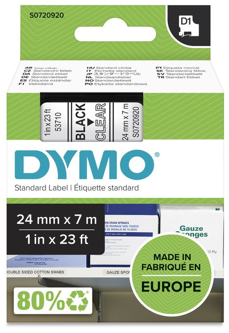 DYMO Original D1-Etikettenband | schwarz auf transparent | 24 mm x 7 m | selbstklebendes Schriftband | für LabelManager-Beschriftungsgerät 