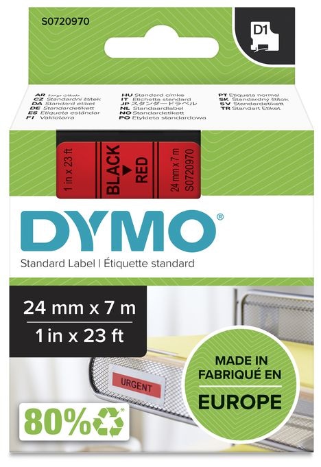 DYMO Original D1-Etikettenband | schwarz auf rot | 24 mm x 7 m | selbstklebendes Schriftband | für LabelManager-Beschriftungsgerät 