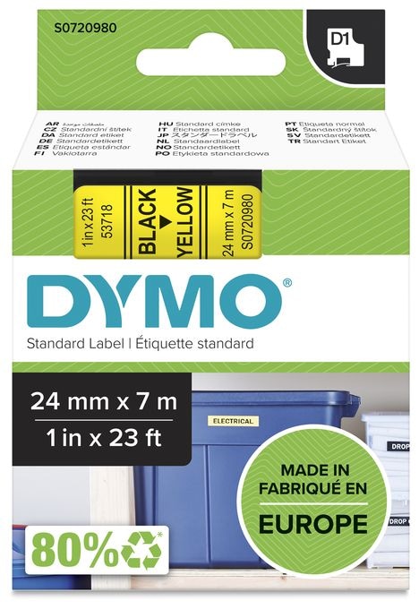 DYMO Original D1-Etikettenband | schwarz auf gelb | 24 mm x 7 m | selbstklebendes Schriftband | für LabelManager-Beschriftungsgerät 