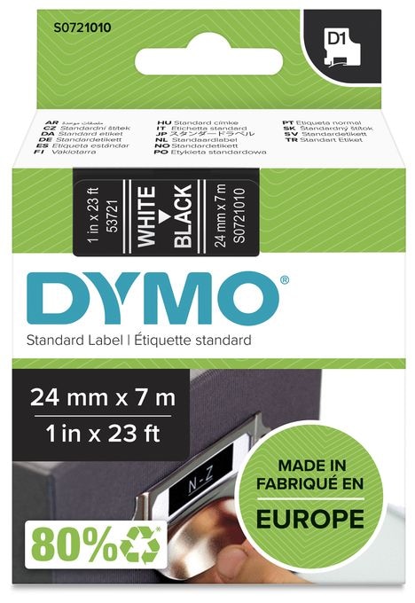 DYMO Original D1-Etikettenband | weiß auf schwarz | 24 mm x 7 m | selbstklebendes Schriftband | für LabelManager-Beschriftungsgerät 