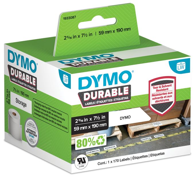 DYMO Original LabelWriter Hochleistungs-Etiketten | 59 mm x 190 mm | weißes Kunststoff-Etikett | Rolle mit 170 Etiketten | für LabelWriter-Beschriftungsgerät 