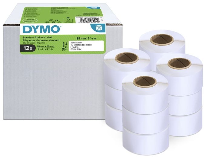 DYMO Original LabelWriter Adressetiketten | 28 mm x 89 mm | 12 Rollen mit je 130 leicht ablösbaren Etiketten (1.560 Etiketten) | selbstklebende Etiketten | für LabelWriter-Beschriftungsgerät 