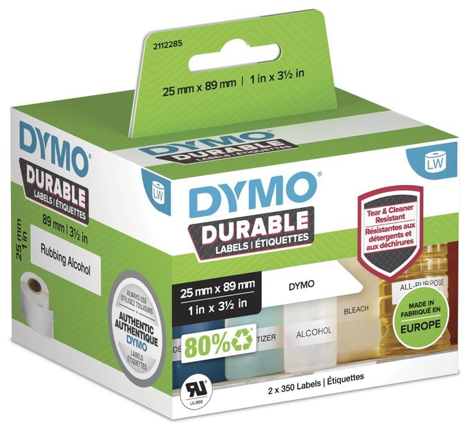 DYMO Original LabelWriter Hochleistungs-Etiketten | 25 mm x 89 mm | weißes Kunststoff-Etikett | Rolle mit 700 Etiketten | für LabelWriter-Beschriftungsgerät 