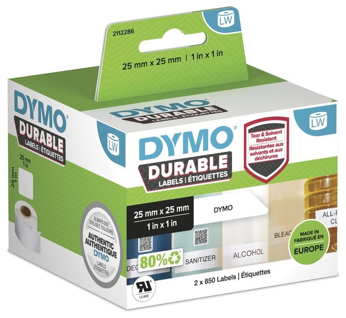 DYMO Original LabelWriter Hochleistungs-Etiketten | 25 mm x 25 mm | weißes Kunststoff-Etikett | Rolle mit 1.700 Etiketten | für LabelWriter-Beschriftungsgerät 