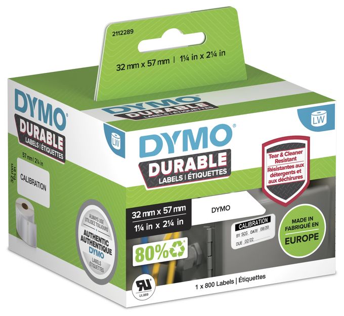 DYMO Original LabelWriter Hochleistungs-Etiketten | 32 mm x 57 mm | weißes Kunststoff-Etikett | Rolle mit 800 Etiketten | für LabelWriter-Beschriftungsgerät 