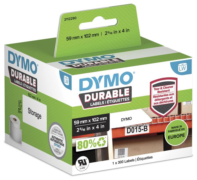 DYMO Original LabelWriter Hochleistungs-Etiketten | 59 mm x 102 mm | weißes Kunststoff-Etikett | Rolle mit 300 Etiketten | für LabelWriter-Beschriftungsgerät 