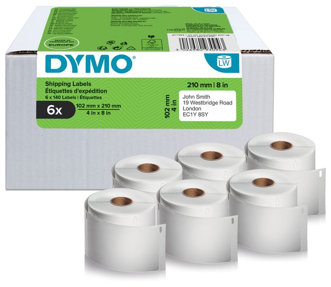 DYMO Original LabelWriter Versandetiketten für LabelWriter 5XL/4XL-Etikettendrucker | 102 mm x 210 mm | 6 Rollen mit je 140 Etiketten (840 Stück) | selbstklebend | für LabelWriter Beschriftungsgerät 