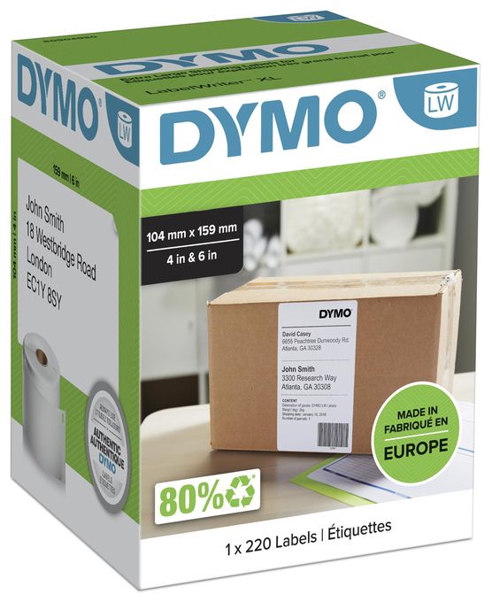 DYMO Original LabelWriter Versandetiketten (Extragroß) für LabelWriter 5XL/4XL-Etikettendrucker | 104 mm x 159 mm | Rolle mit 220 Etiketten | selbstklebend | für LabelWriter Beschriftungsgerät 