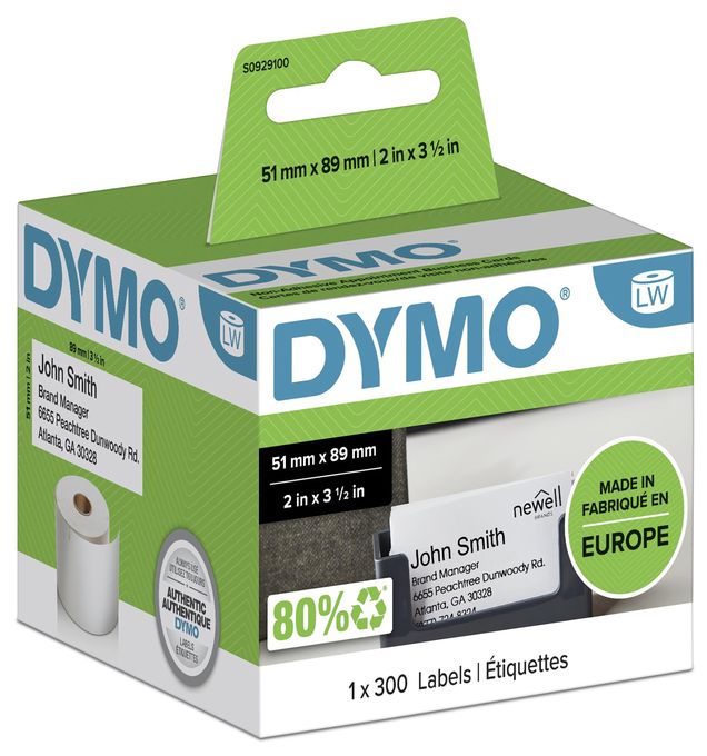 DYMO Original LabelWriter Namenschilder-Etiketten | 51 mm x 89 mm | Rolle mit 300 Etiketten | selbstklebend | für LabelWriter Etikettendrucker und Beschriftungsgerät 