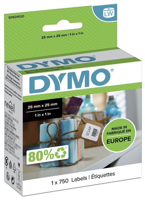 DYMO Original LabelWriter Mehrzwecketiketten (Klein) | 25 mm x 25 mm | Rolle mit 750 leicht ablösbaren Etiketten | selbstklebend | für LabelWriter Etikettendrucker und Beschriftungsgerät 