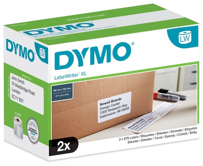 DYMO Original LabelWriter Versand/Namensschild-Etiketten | 102 mm x 59 mm | 2 Rollen mit je 575 leicht ablösbaren Etiketten (1.150 Etiketten) | für LabelWriter 4XL/5XL Etikettendrucker 