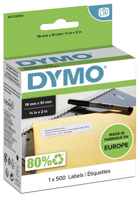 DYMO Original LabelWriter Mehrzwecketiketten/-Rücksendeetiketten | 19 mm x 51 mm | Rolle mit 500 leicht ablösbare Etiketten | selbstklebend | für LabelWriter Etikettendrucker und Beschriftungsgerät 