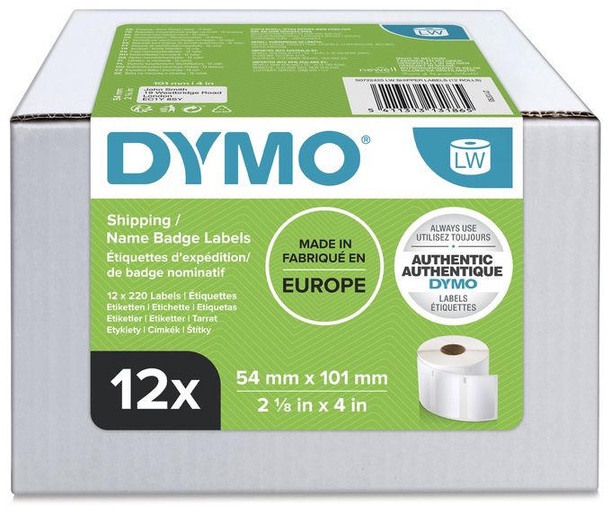 DYMO Original LabelWriter Versandetiketten/-Namensschilder (Groß) | 54 mm x 101 mm | 12 Rollen mit je 220 leicht ablösbaren Etiketten (2.640 Etiketten) | für LabelWriter Etikettendrucker 