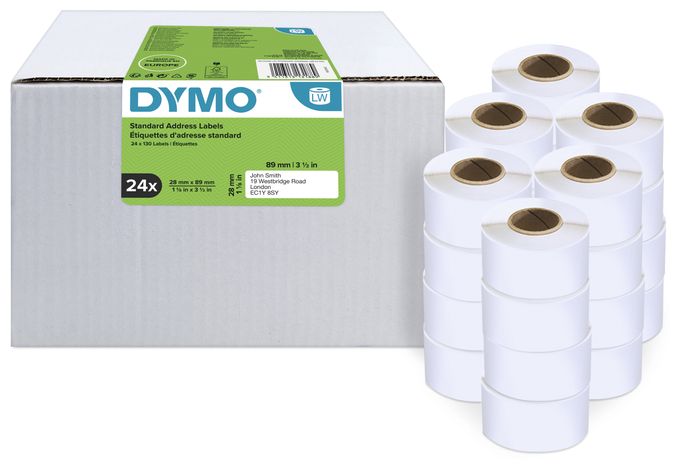 DYMO Original LabelWriter Adressetiketten | 28 mm x 89 mm | 24 Rollen mit je 130 leicht ablösbaren Etiketten (3.120 Etiketten) | selbstklebende Etiketten | für LabelWriter-Beschriftungsgerät 