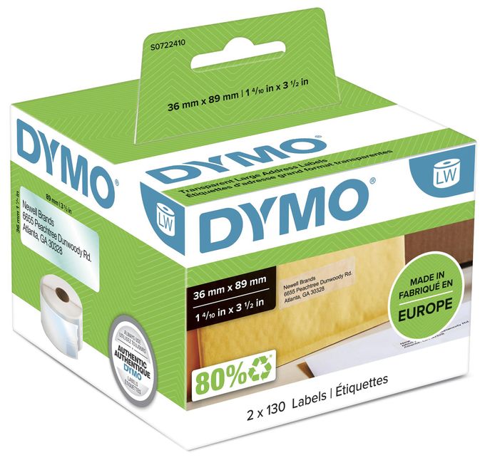 DYMO Original LabelWriter Adressetiketten (groß) | 36 mm x 89 mm | 12 Rollen mit je 130 leicht ablösbaren Etiketten (1.560 Etiketten) | selbstklebende Etiketten | für LabelWriter-Beschriftungsgerät 