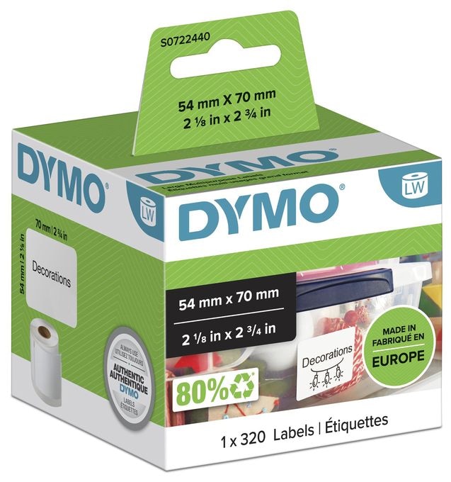 DYMO Original LabelWriter Mehrzwecketiketten | 54 mm x 70 mm | Rolle mit 320 leicht ablösbaren Etiketten | selbstklebend | für LabelWriter Etikettendrucker und Beschriftungsgerät 