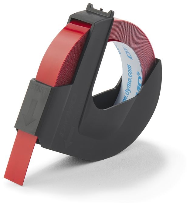 DYMO Original Prägeband | 3D weiß auf rot | 9 mm x 3 m | selbstklebendes Kunststoff Etikettenband | für Junior & Omega Beschriftungsgerät | 1 Stück 