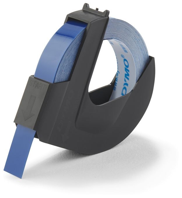 DYMO Original Prägeband | 3D weiß auf blau | 9 mm x 3 m | selbstklebendes Kunststoff Etikettenband | für Junior & Omega Beschriftungsgerät | 1 Stück 