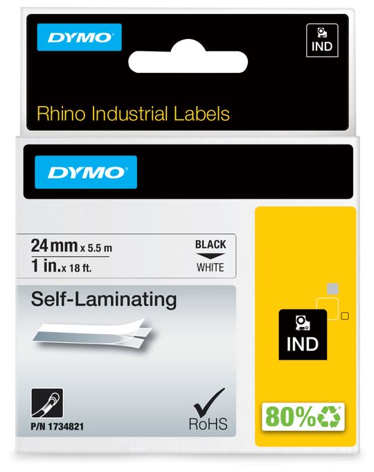 DYMO Rhino Industrie selbstlaminierende etiketten | 24 mm x 5,5 m | Schwarz auf Weiß | für DYMO Rhino Beschriftungsgerät 