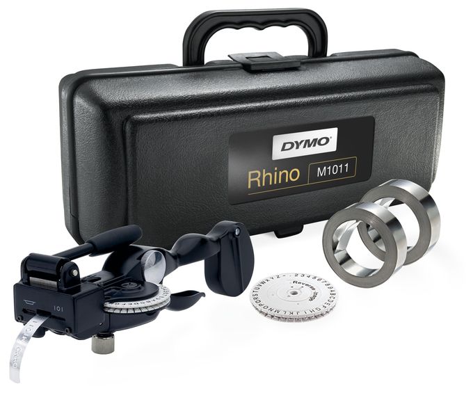 DYMO Rhino M1011 Industrielles Prägegerät für MetallbänderPrägt strapazierfähige Etiketten aus Edelstahl und AluminiumEtikettenprägegerät im stabilen Hartschalenkoffer 