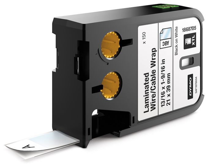 DYMO XTL Laminiertes Kabeletikett | Vinyl | selbstlaminierend 21 x 39 mm | 150 Etiketten | schwarz auf weiß 