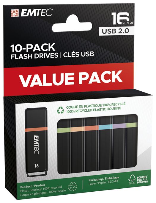 USB Typ-A Stick 16 GB  K100 10 Stück (Schwarz, Mehrfarbig) 