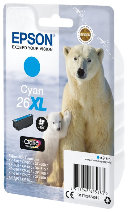 originale Druckerpatronen Cyan 9,7 ml 26XL C13T26324012 
