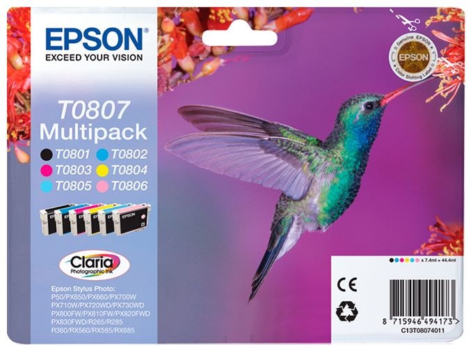 originale Druckerpatronen Schwarz, Cyan, Helle Cyan, Helle Magenta, Magenta, Gelb T0807 C13T08074011 