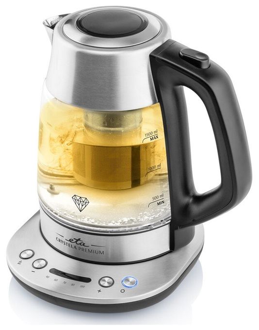 1,5 l Wasserkocher 2200 W (Schwarz, Edelstahl, Transparent) Crystela Premium 
