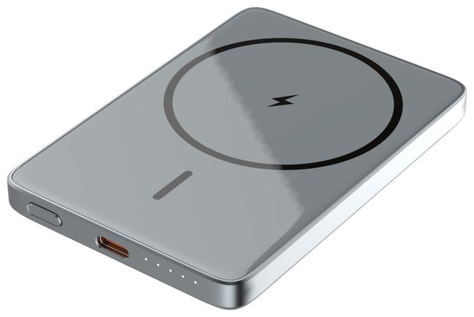5000 mAh Powerbank USB Typ-C Kabelloses Laden  Ultraflach Magnet Slim (Grau) 