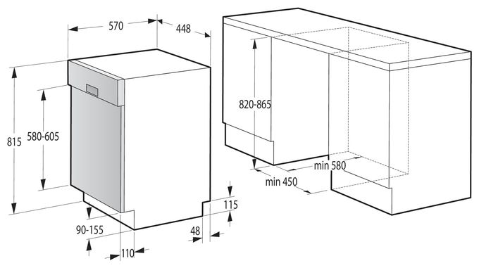 45 cm Geschirrspüler teilintegriert (ohne Front) Leise 11 Maßgedecke aquaStop Funktion Auto Open GI561D10SEB 