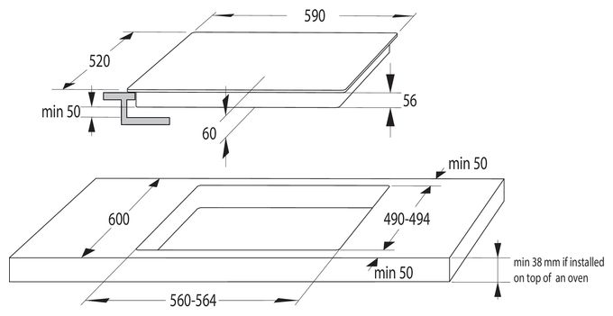 59 cm Induktions Kochfeld/Herdplatte 4 Zone(n) GI6401BSCE autarkes 