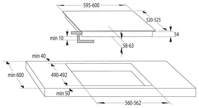 59 cm Induktions Kochfeld/Herdplatte 4 Zone(n) GI6401BX autarkes 