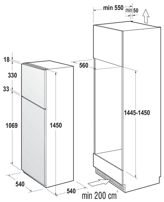 169 l / 36 l 145 cm Einbau Kühl-/Gefrierkombination 175 kWh RFI4152P1 Schlepptür 
