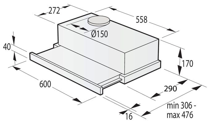 Abluft/Umluft Dunstabzugshaube/Esse Einbau 60 cm (Edelstahl) TH62E4X 