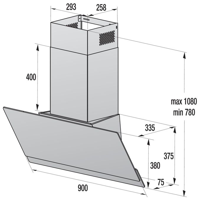 Abluft/Umluft Dunstabzugshaube/Esse Wand 90 cm (Schwarz) W9TB 