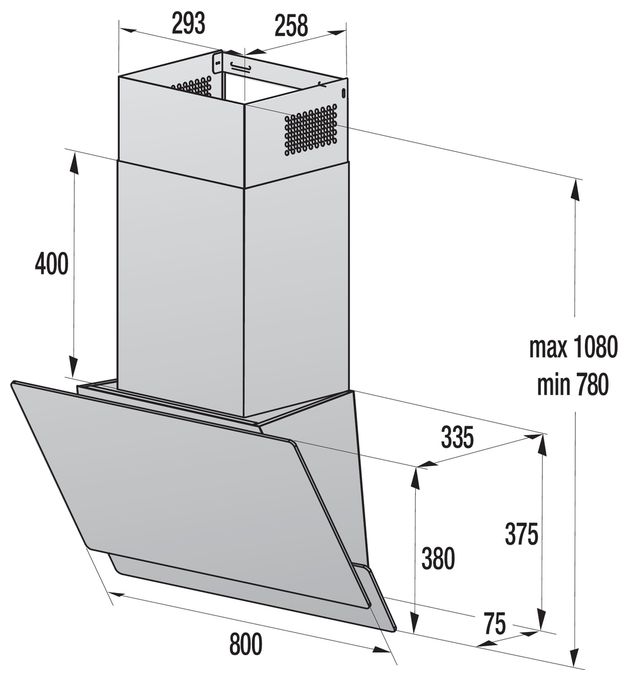 Abluft/Umluft Dunstabzugshaube/Esse Wand 80 cm (Schwarz) WHI849EXBG 