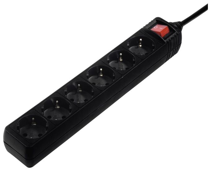 6-fach 5 m  137266 Steckdosenleiste mit Schalter (Schwarz) 