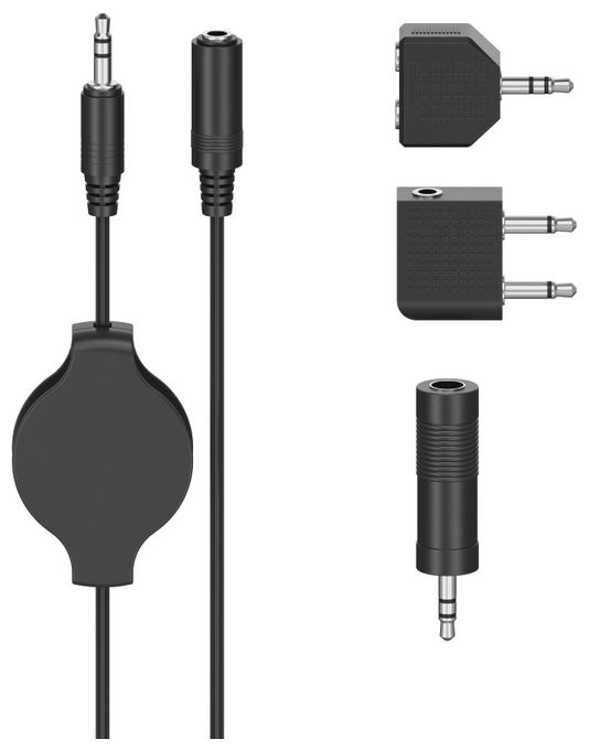 Stecker 3,5 mm Klinke auf 3,5 mm Klinke Buchse 1,2 m  205180 Flugreiseadapter-Set (Schwarz) 