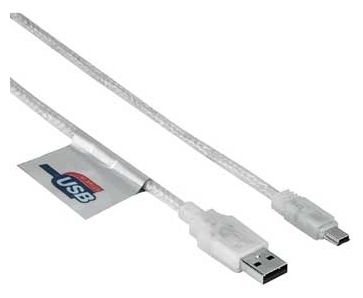USB 2.0 Connection Cable, A-Plug - mini B-Plug, 1.8 m, transparent 