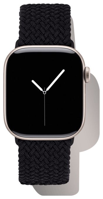 Armband 42 mm Apple Watch Series 1–3 44 mm Apple Watch Series 4–6 44 mm Apple Watch SE (1. – 3. Generation) 45 mm Apple Watch Series 7–9 46 mm Apple Watch Series 10–11 49 mm Apple Watch Ultra/Ultra 2–3 Iconic Black Watch Band 