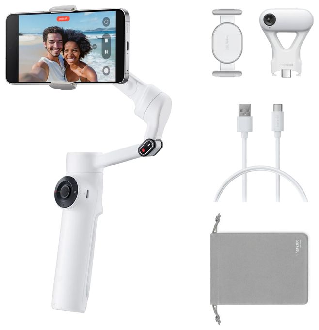 Stativ Gimbal für Smartphone faltbar Bluetooth  Flow 2 AI Tracker Bundle (Weiß) 