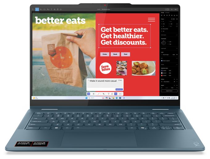 WUXGA Notebook 35,6 cm (14 Zoll) 1920 x 1200 Pixel 512 GB SSD Windows 11 Home AMD Ryzen 5 max. 4,8 GHz  Yoga 7 4AKP10 Copilot+ (Türkis) 