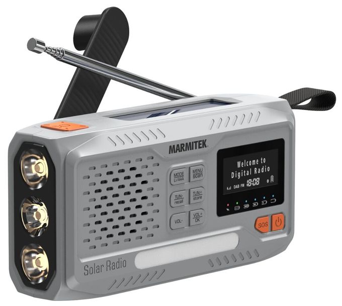 Bluetooth DAB, DAB+, FM Radio Tragbar IPX3  RESQ100 Kurbelradio (Hellgrau) 