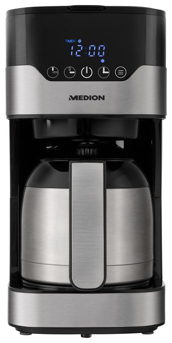 10 Tassen Thermo Filterkaffeemaschine 1,2 l  MD18458 (Schwarz, Edelstahl) 