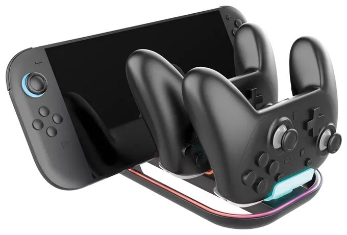 Nintendo Switch 2 Switch 2  Tridock RGB Charger für Pro Controller und Konsole (Schwarz) 