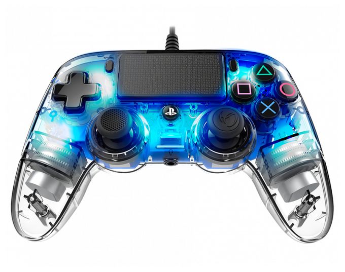 Analog / Digital Gamepad für PC, PlayStation 4  Wired Illuminated Compact Controller (Blau, Transparent) 